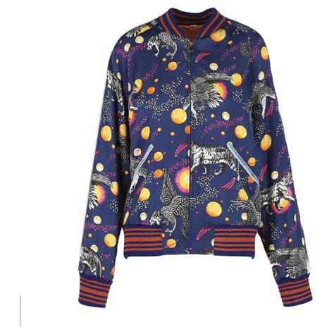 Gucci Space Animals Silk Bomber Jacket Blue Print/Rose Sail